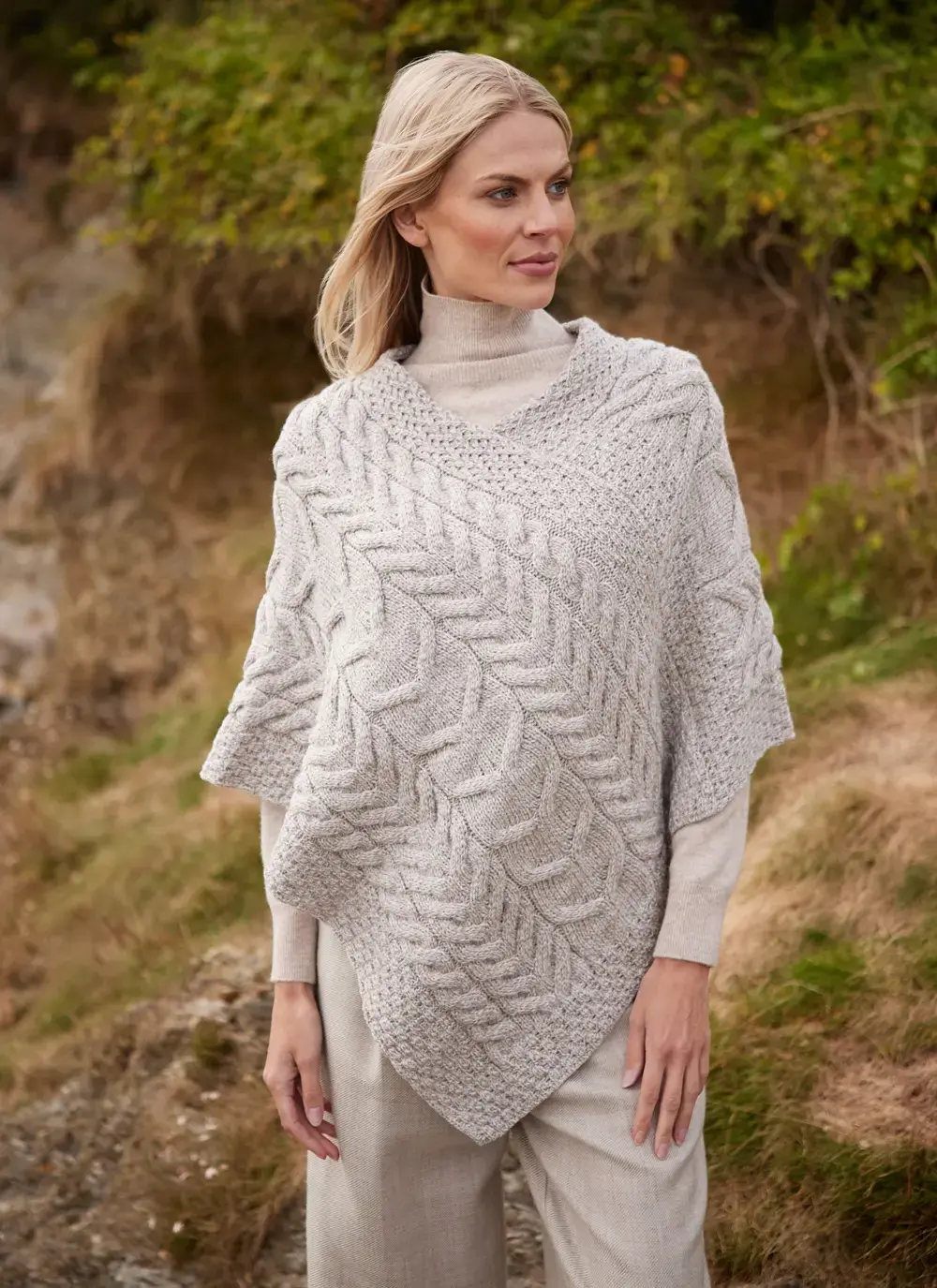 Supersoft Merino Wool Cable Poncho